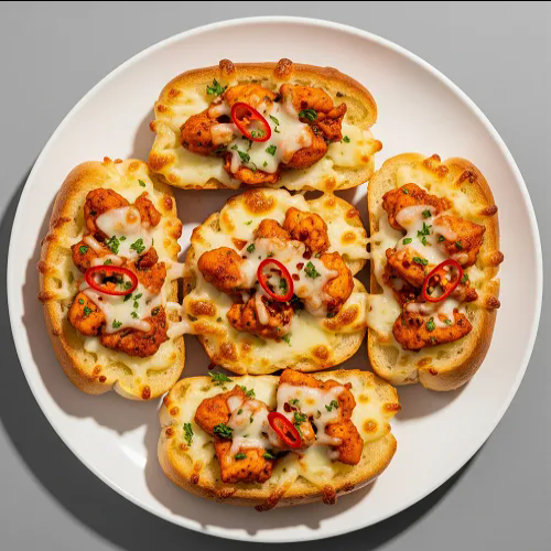 Garlic Bread, Cheese & Spicy Chicken 