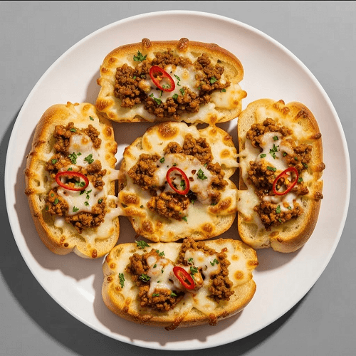 Garlic Bread, Cheese & Spicy Mince 